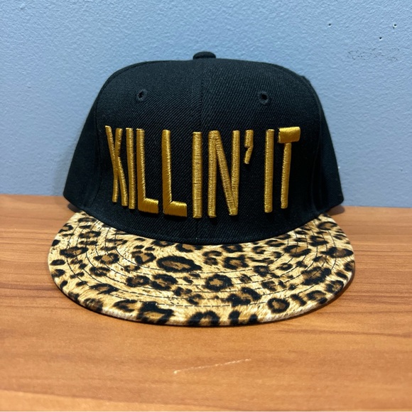 Black and Gold Leopard Print Women's Cap - Picture 1 of 6